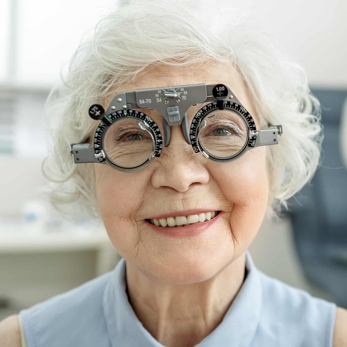 Elderly woman wearing glasses