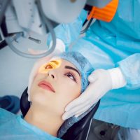Woman having eye surgery